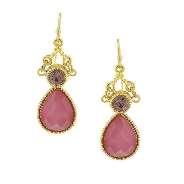 1928 Jewelry Round Crystal & Multifaceted Stone Teardrop Earrings 1928 Jewelry