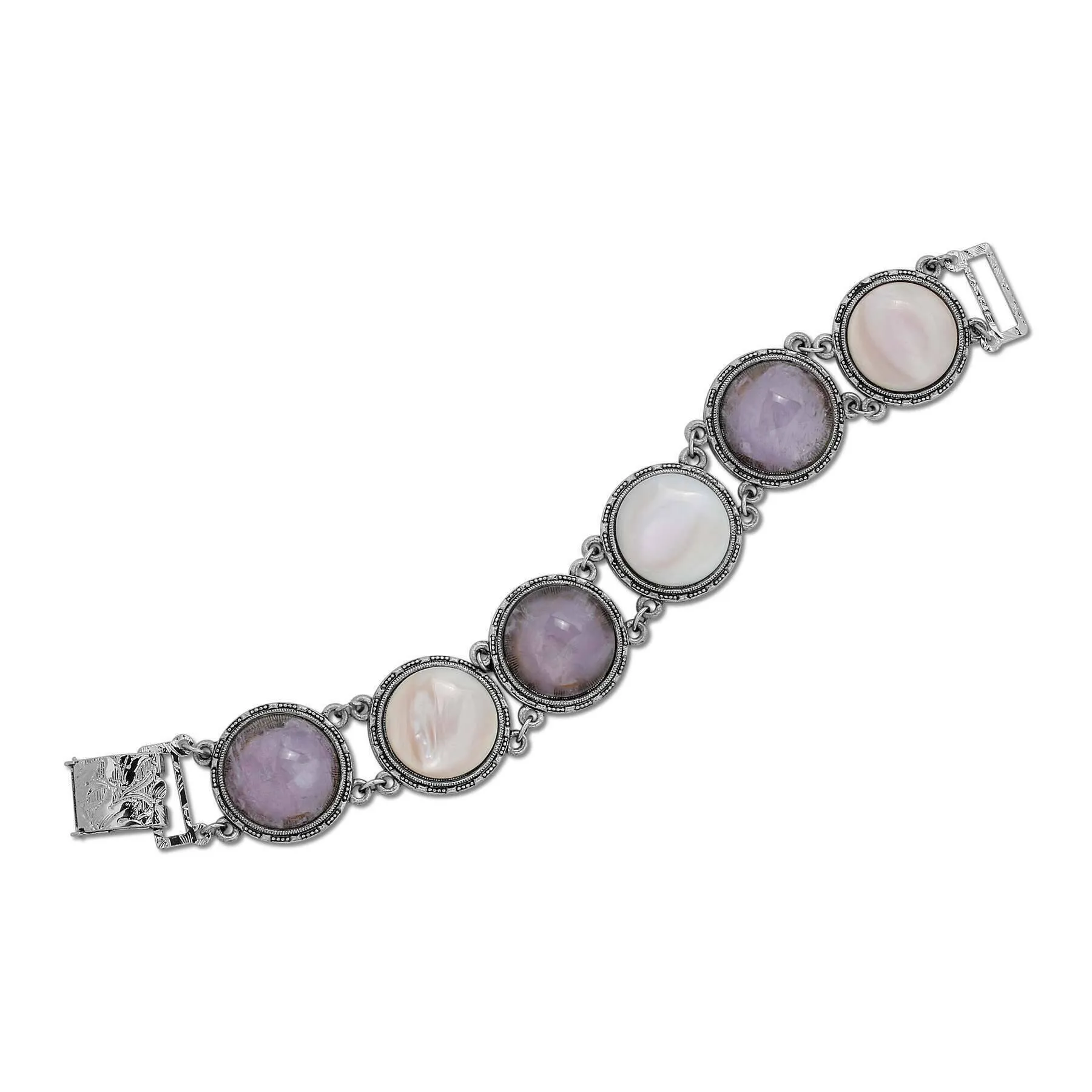 1928 Jewelry Round Genuine Purple Amethyst Gemstone Link Bracelet 1928 Jewelry