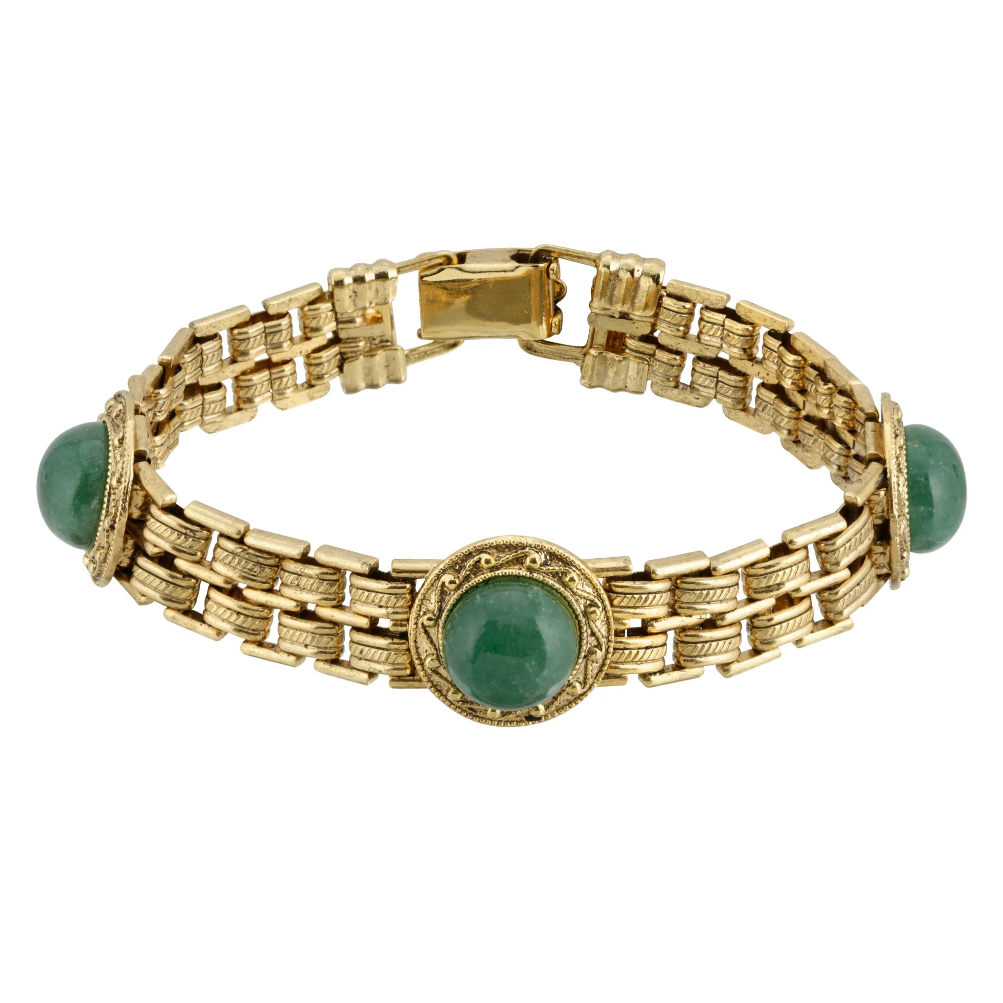 1928 Jewelry Round Green Aventurine Gemstone Link Bracelet 1928 Jewelry