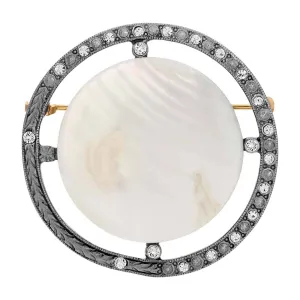 1928 Jewelry Round Pink Mother Of Pearl And Crystal Brooch 1928 Jewelry