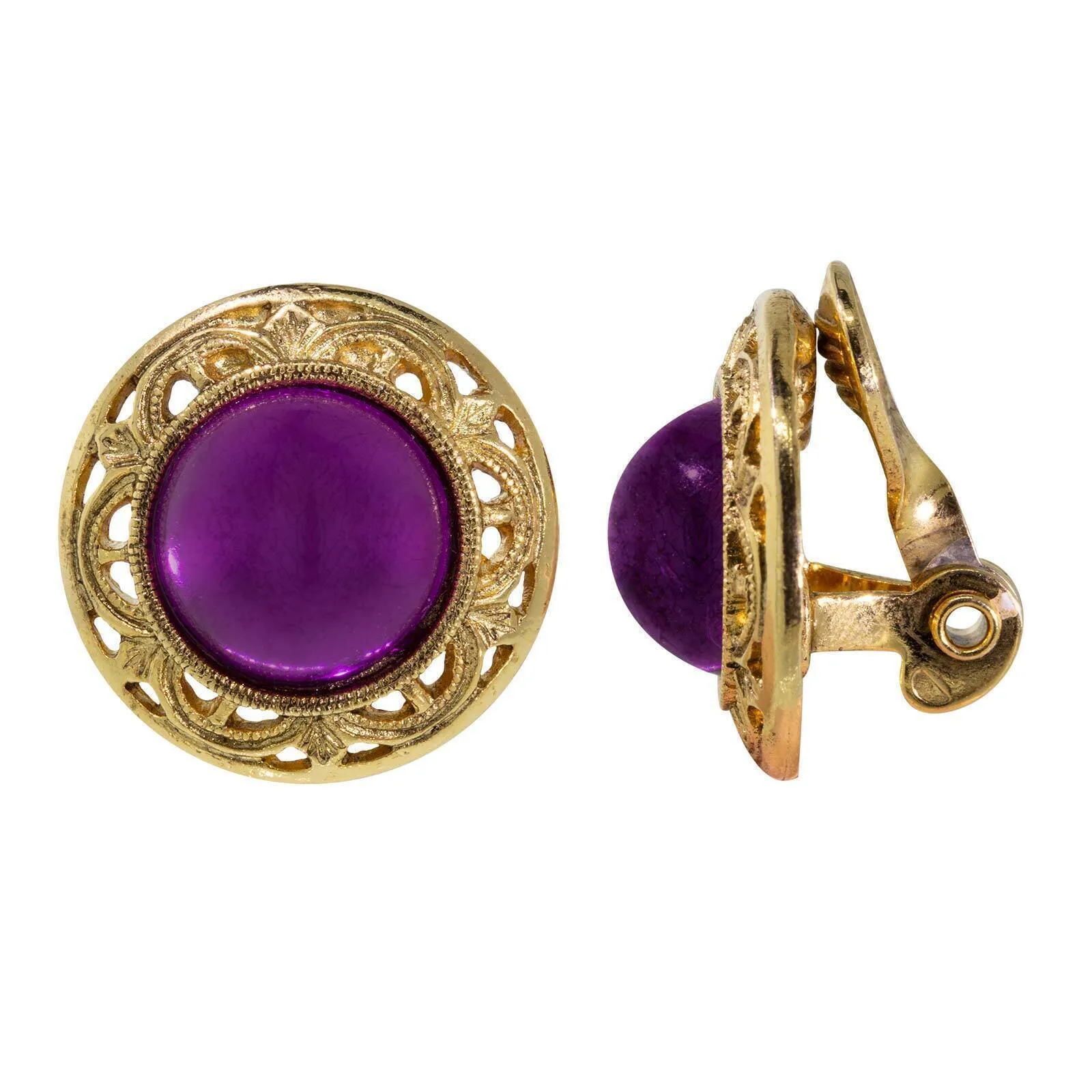 1928 Jewelry Round Purple Amethyst Button Clip On Earrings 1928 Jewelry