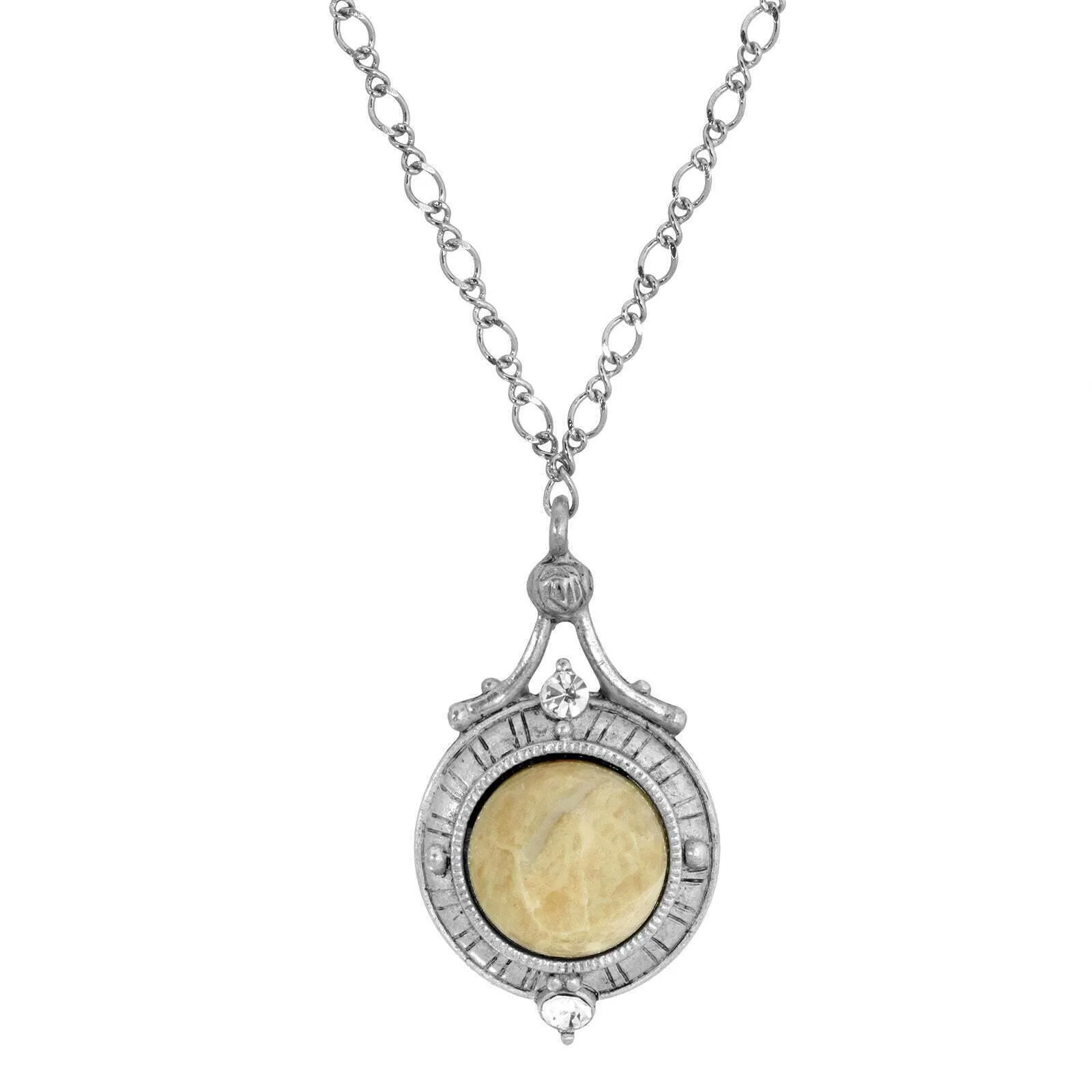 1928 Jewelry Round Semi Precious Riverstone Pendant Necklace 16"   3" Extender 1928 Jewelry
