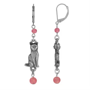 1928 Jewelry Round Smooth Bead Sitting Cat Drop Earrings 1928 Jewelry