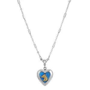 1928 Jewelry Sapphire Blue Horse Heart Locket Necklace 16"   3" Extender 1928 Jewelry