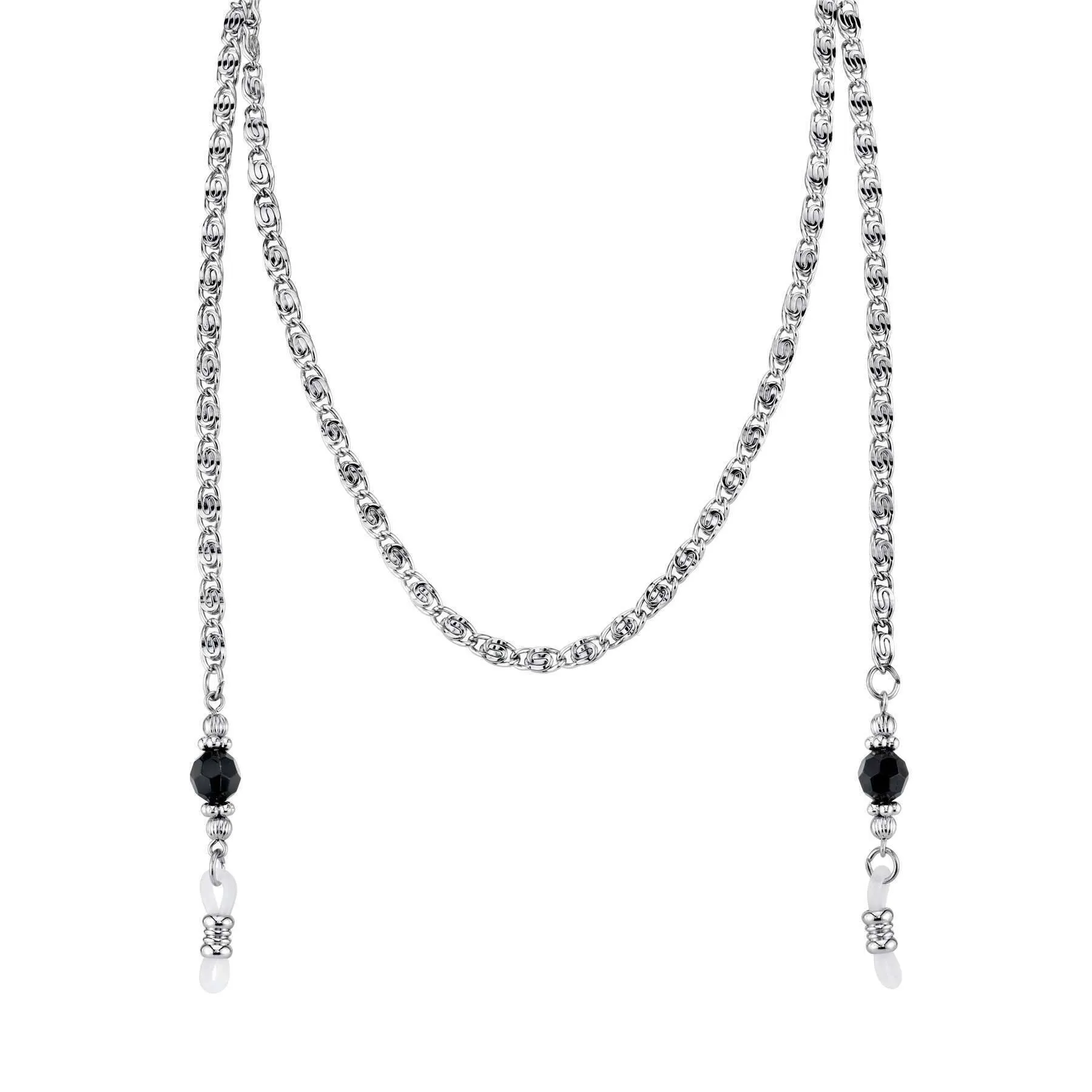 1928 Jewelry Scroll Chain Black Bead Eyeglass Holder Chain Necklace 30" 1928 Jewelry