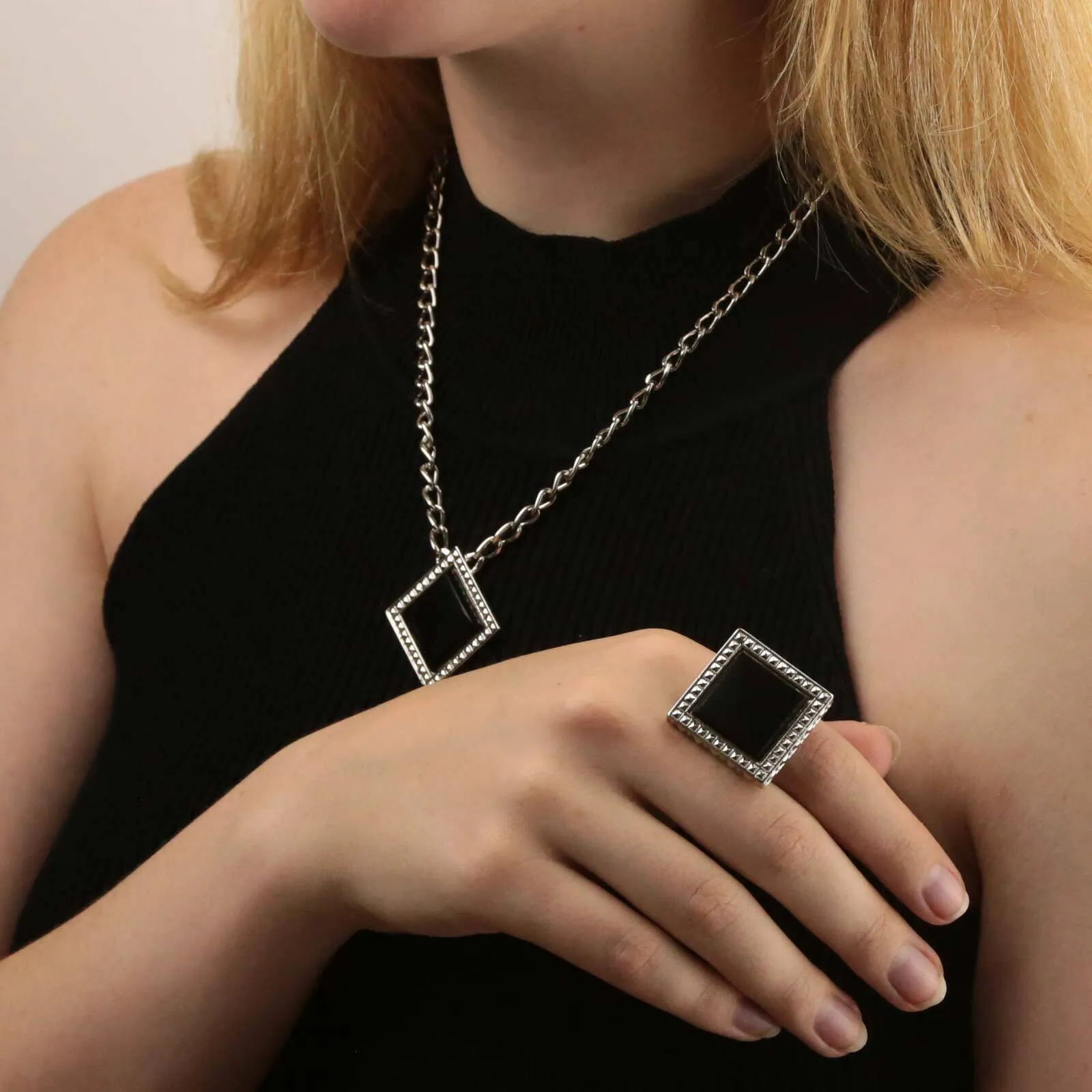 1928 Jewelry Serenity Gemstone Square Pendant Necklace 16"   3" Extender 1928 Jewelry