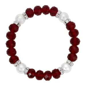 1928 Jewelry Siam Red Crystals & Glass Pearls Elegance Stretch Bracelet 1928 Jewelry