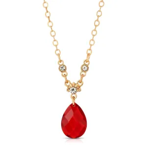 1928 Jewelry Siam Red Teardrop Stone Pendant Necklace 16"   3" Extender 1928 Jewelry