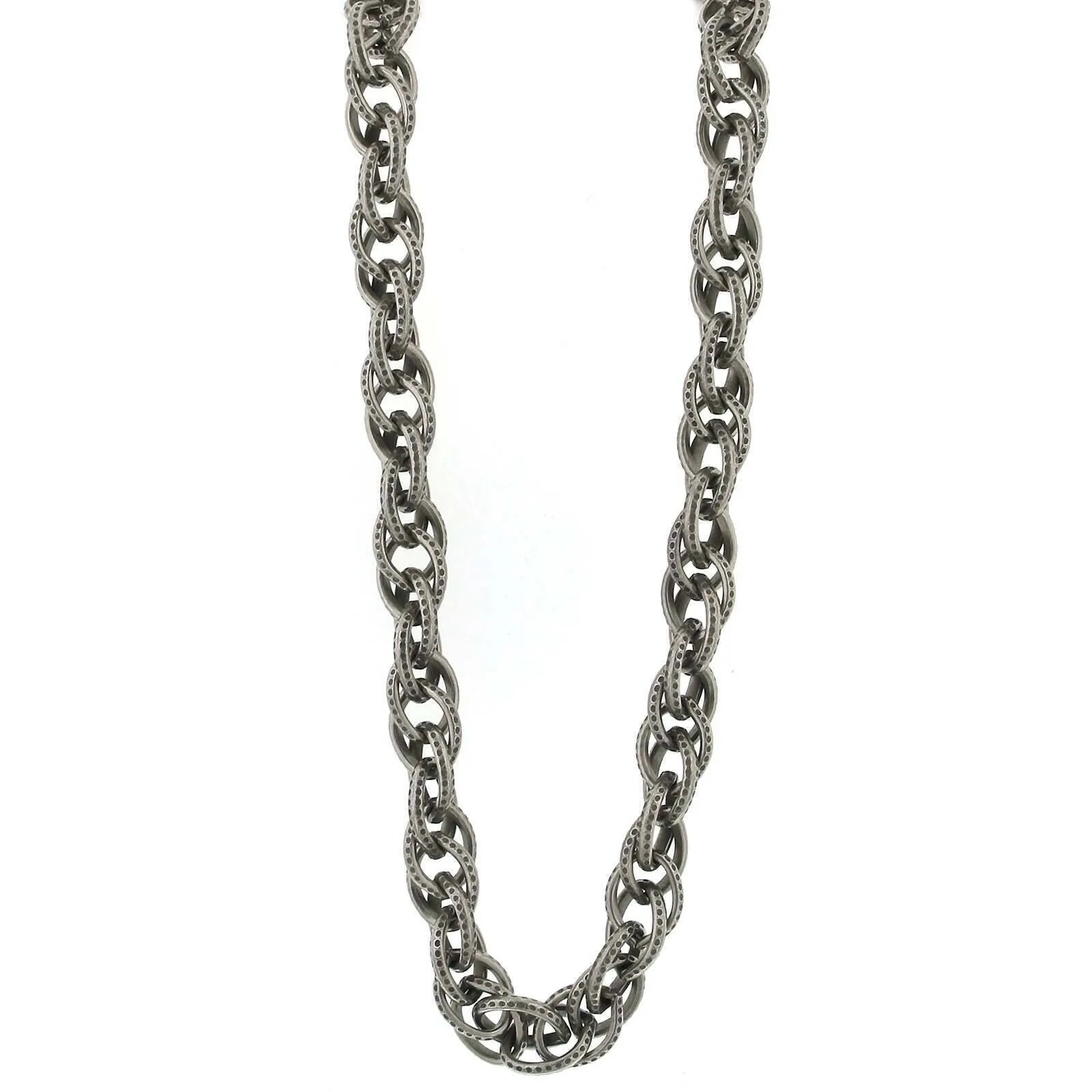 1928 Jewelry Silver Oval Textured Linking Chain Necklace 30" 1928 Jewelry