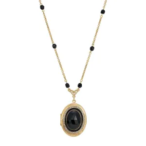 1928 Jewelry Soir̩e Jet Black Oval Stone Locket Necklace 30" 1928 Jewelry
