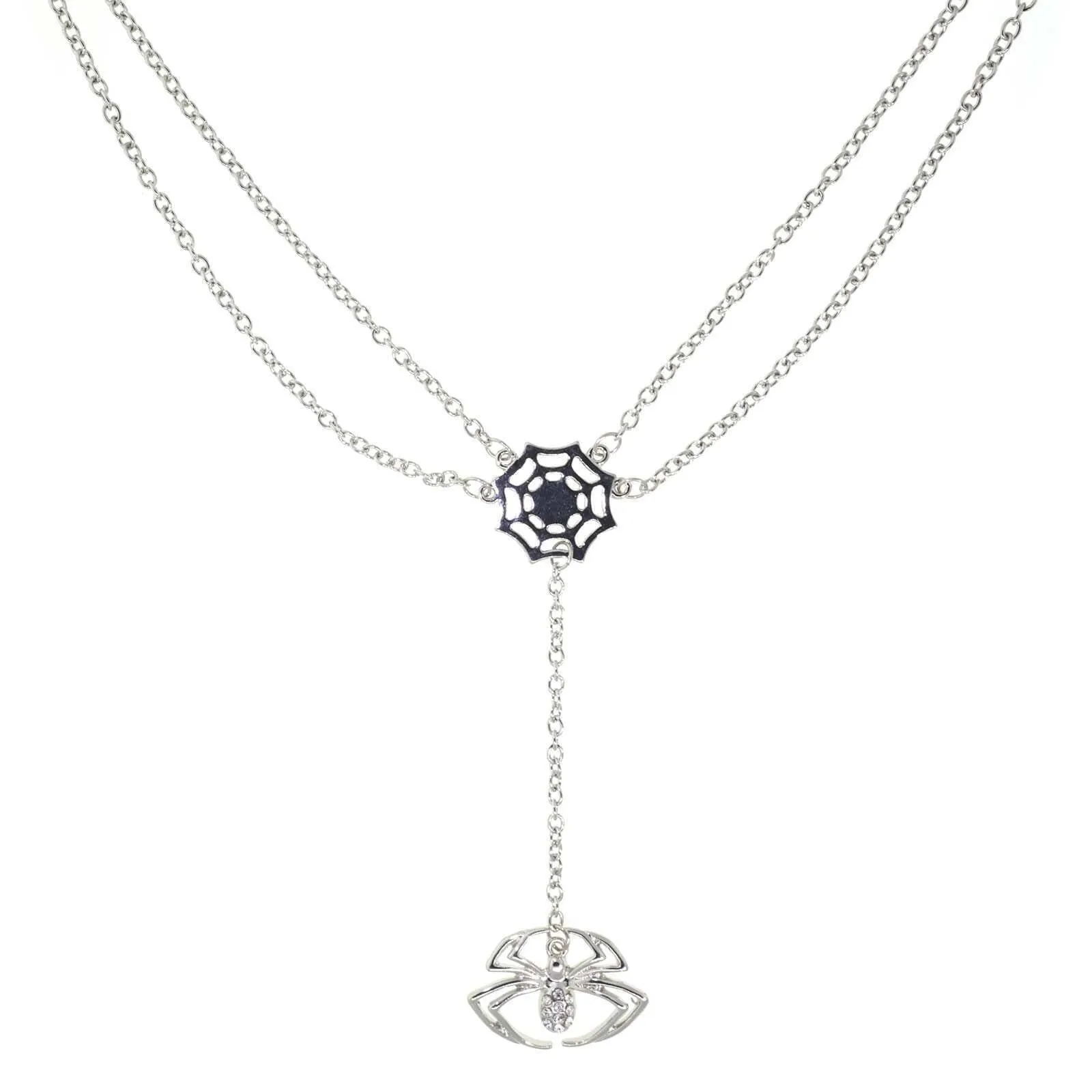 1928 Jewelry Spider Web With Crystal Spider Drop Necklace 16" 1928 Jewelry