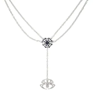 1928 Jewelry Spider Web With Crystal Spider Drop Necklace 16" 1928 Jewelry