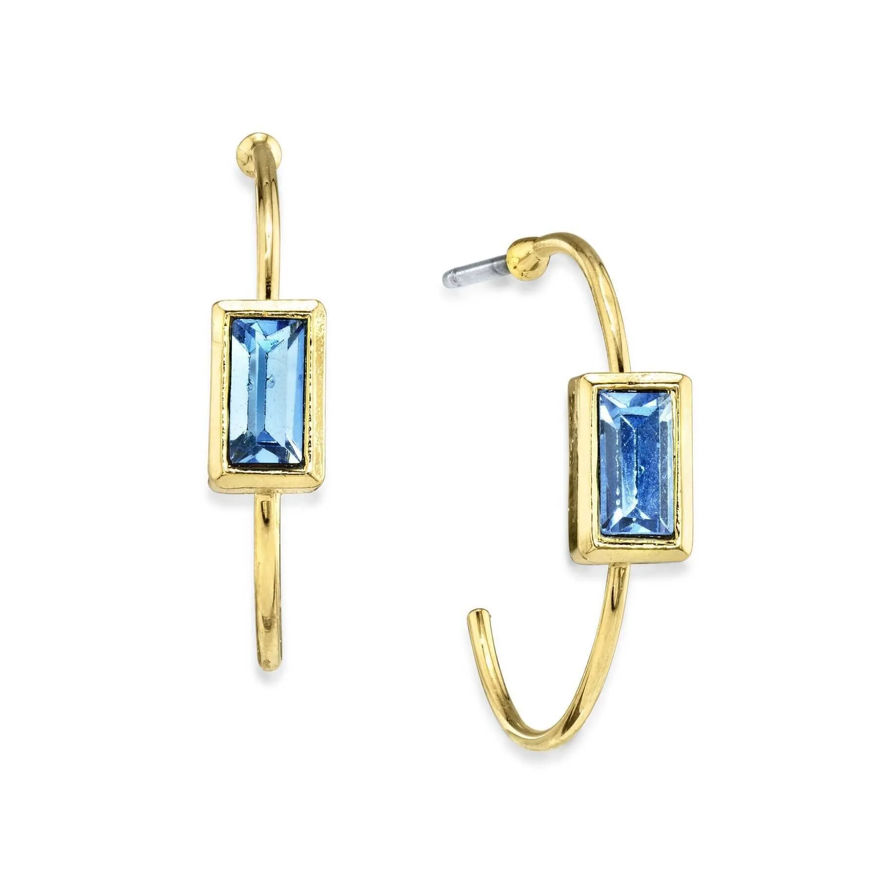 1928 Jewelry Square Crystal Open Hoop Stainless Steel Post Earrings 1928 Jewelry