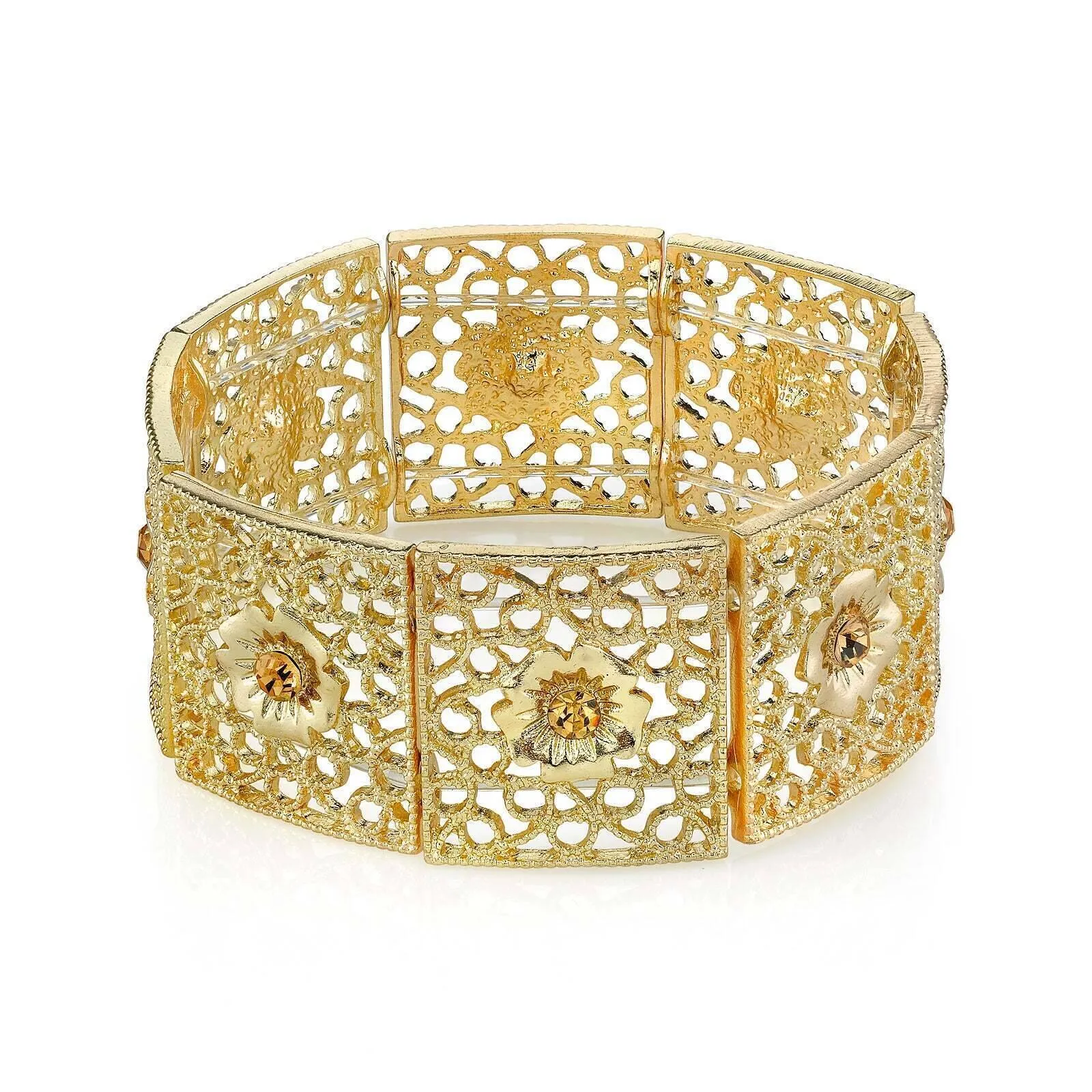 1928 Jewelry Square Filigree Flower Crystal Stretch Bracelet 1928 Jewelry