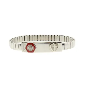 1928 Jewelry Stainless Steel Large Medical Alert ID Stretch Bracelet With Cross 1928 Jewelry