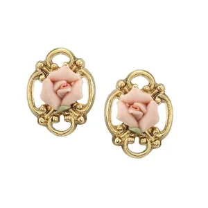 1928 Jewelry Sweet Pink Porcelain Rose Button Earrings 1928 Jewelry