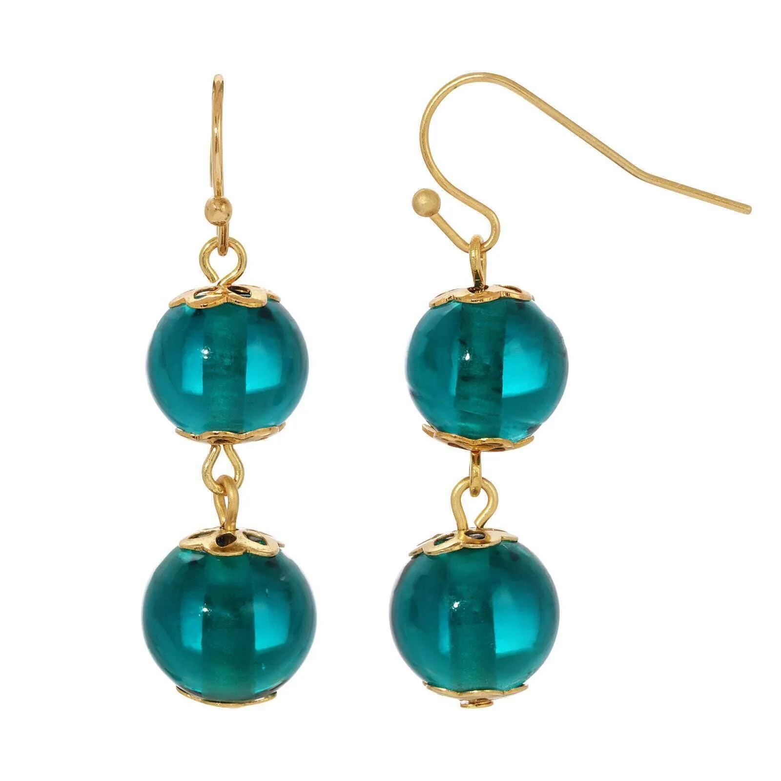 1928 Jewelry Teal Round Glass Bead Drop Earrings 1928 Jewelry