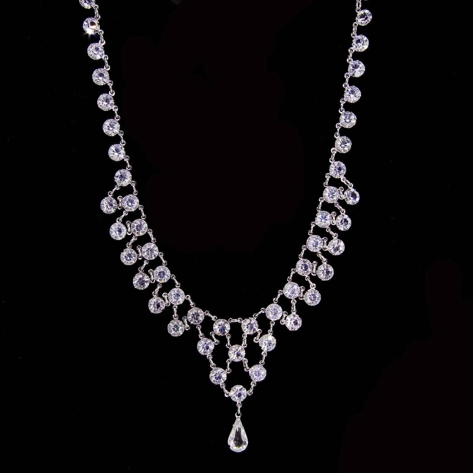 1928 Jewelry Tear Drop Austrian Crystal Necklace 15" 1928 Jewelry