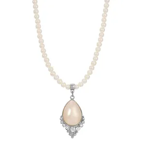 1928 Jewelry Teardrop Faux Pearl Crystal Accent 4mm Pearl Strand Pendant Necklace 16" 1928 Jewelry