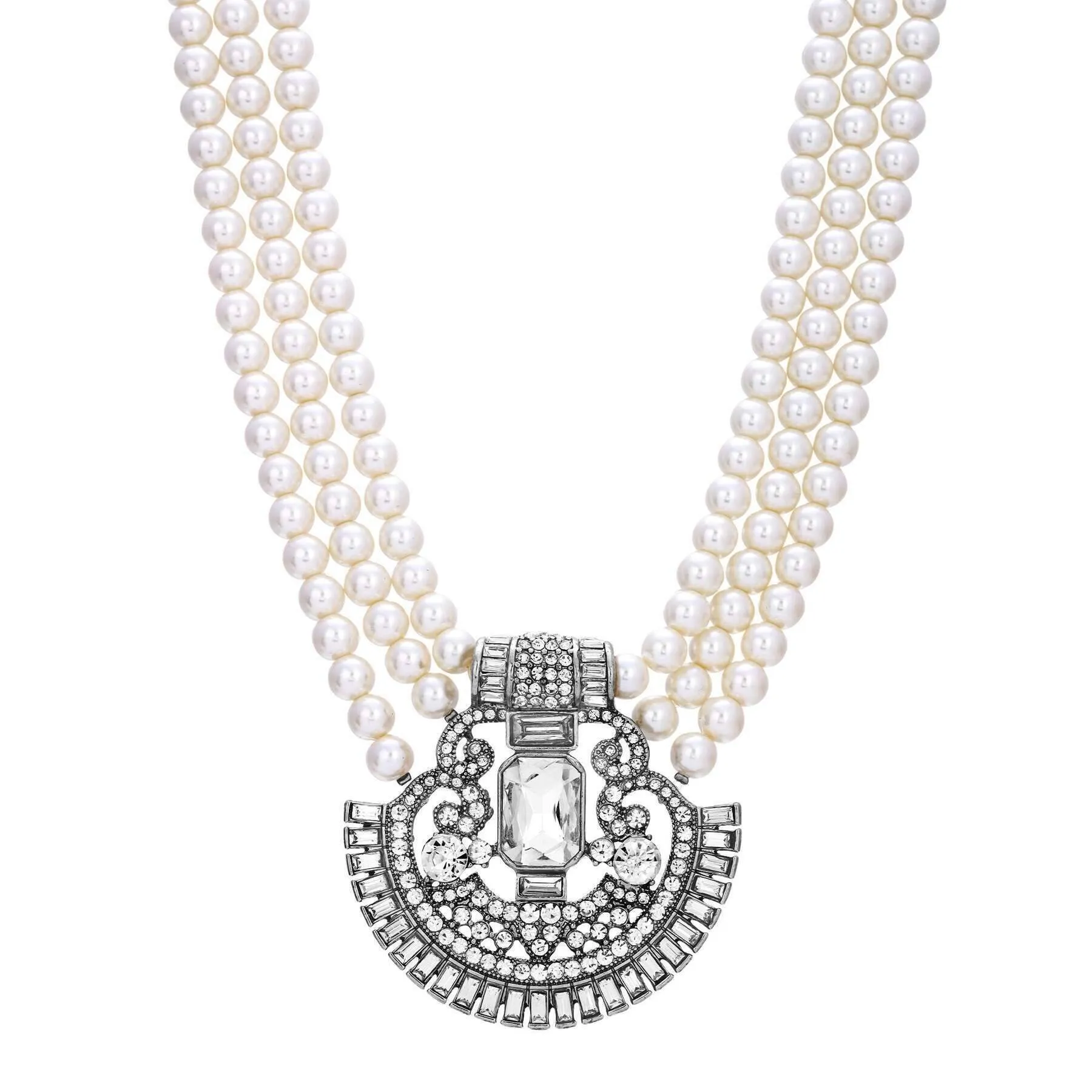 1928 Jewelry Three Row Beaded Strand Multi Crystal Pendant Necklace 16"   3" Extender 1928 Jewelry