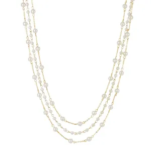 1928 Jewelry Three Strand 4mm Faux Pearl Chain Necklace 16"   3" Extender 1928 Jewelry