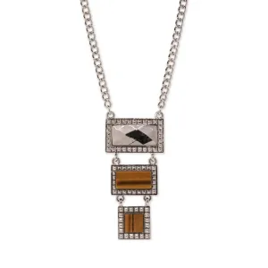 1928 Jewelry Tigers Eye Gemstone Rectangle Square Drop Necklace 16"   3" Extender 1928 Jewelry