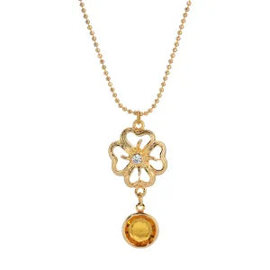 1928 Jewelry Topaz Channel Crystal Four-Leaf Clover Pendant Necklace 18" 1928 Jewelry