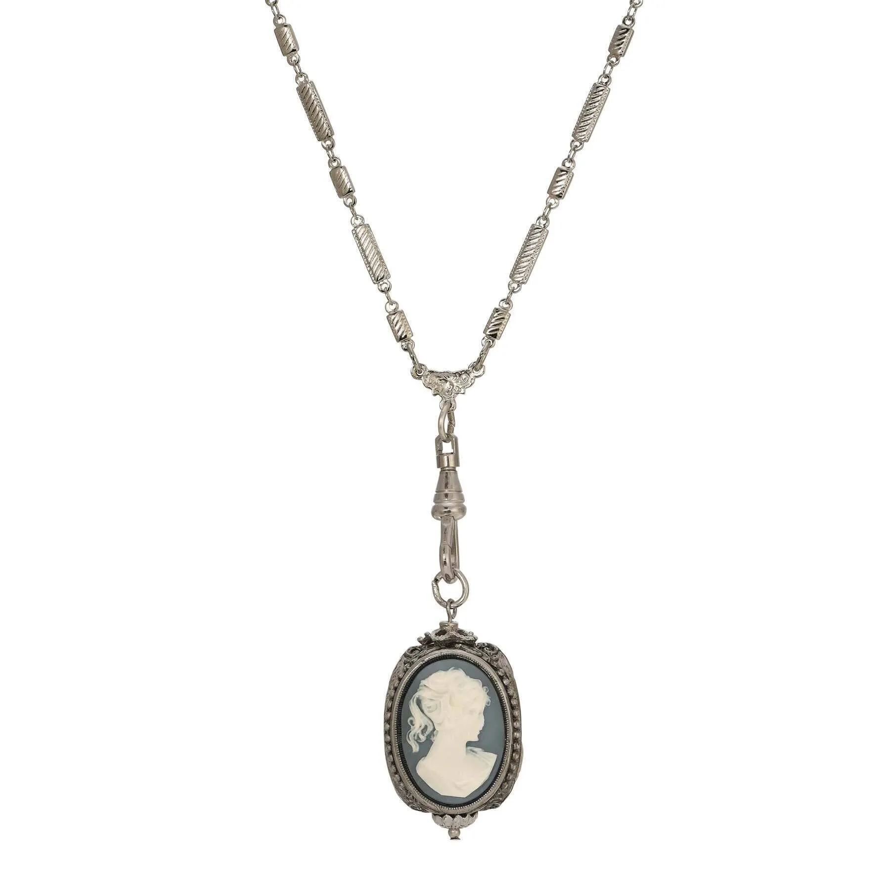 1928 Jewelry Tripe Victorian Cameo Swivel Pendant Necklace 28" 1928 Jewelry
