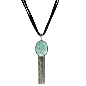 1928 Jewelry Turquoise Luxe Tassel Chain Suede Necklace 16"   3" Extension 1928 Jewelry