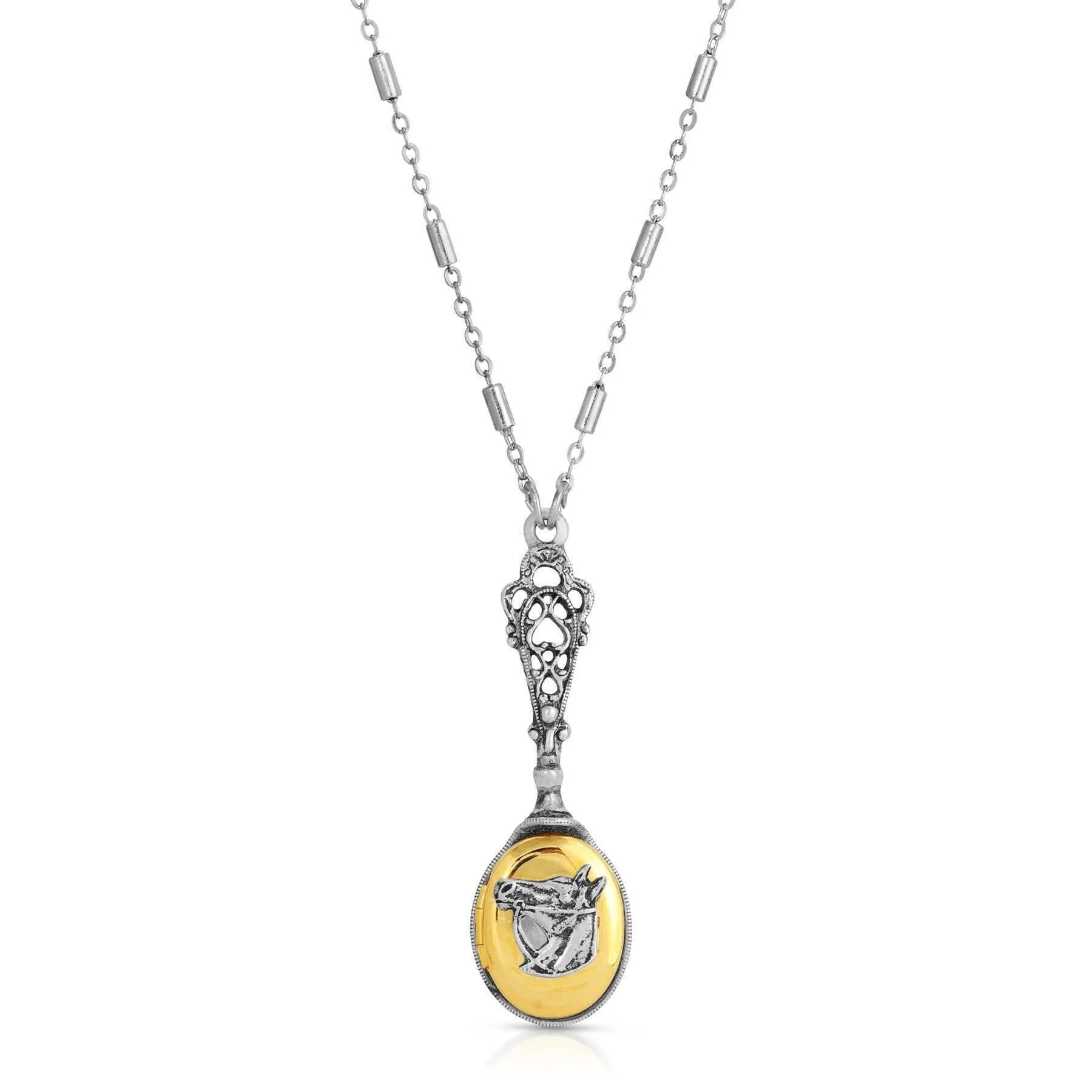 1928 Jewelry Two Tone Horse Head Locket Necklace 28" 1928 Jewelry