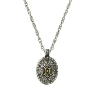 1928 Jewelry Two Tone Oval Flower Pendant Necklace 16"   3" Extender 1928 Jewelry