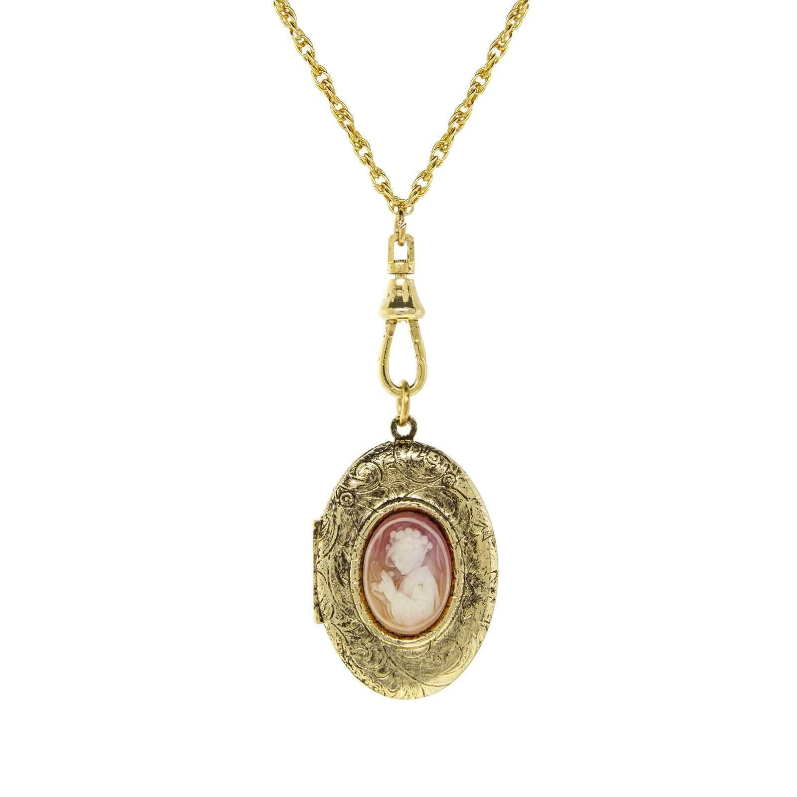 1928 Jewelry Victorian Reflections Carnelian & Ivory Cameo Swivel Locket Necklace 28" 1928 Jewelry