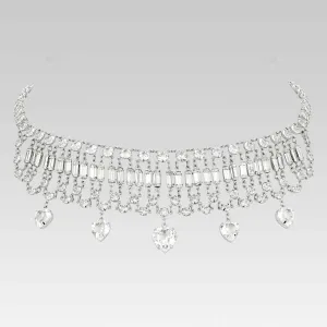 1928 Jewelry Vintage Austrian Crystal Baguette and Heart Drop Necklace 12.5   3" Extender 1928 Jewelry