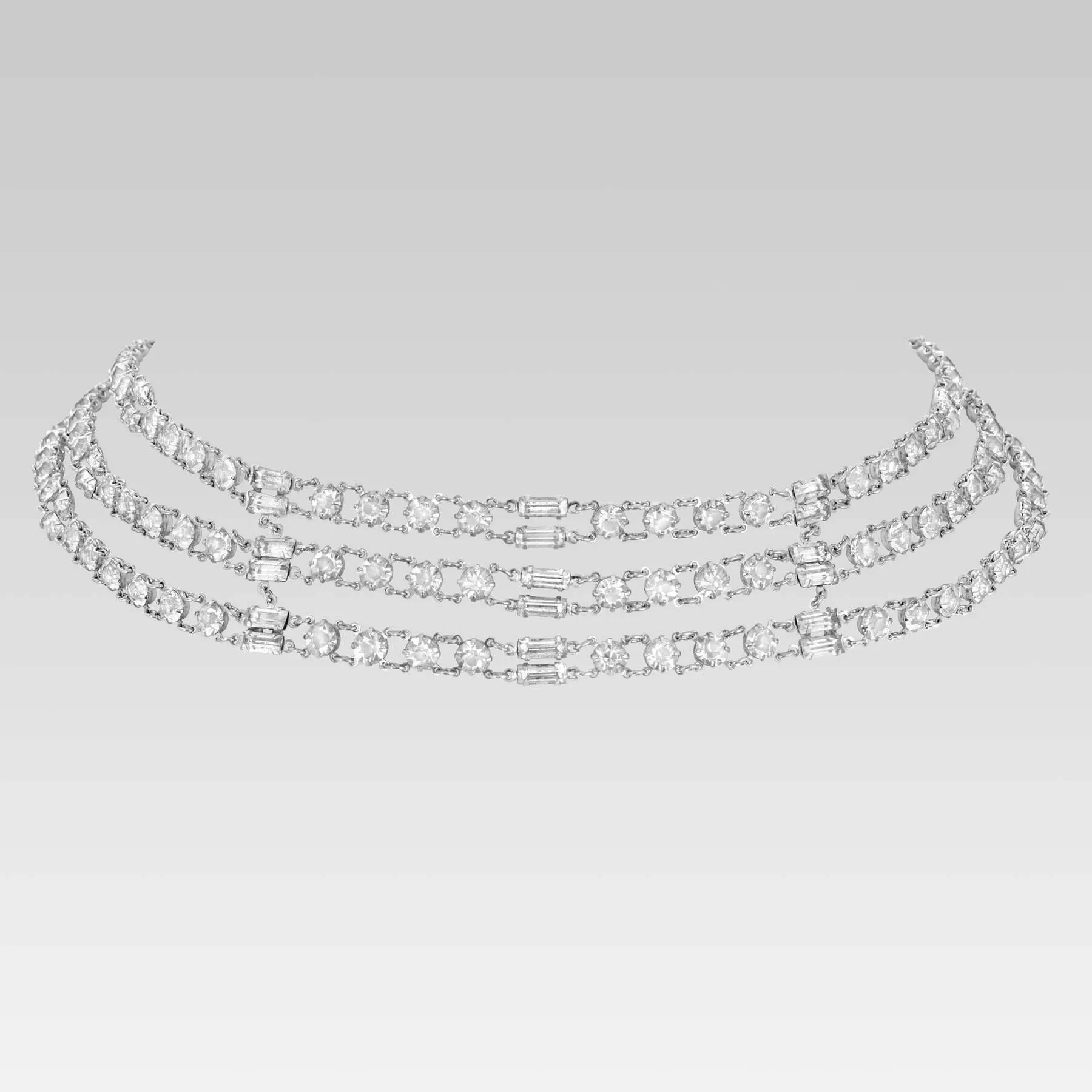 1928 Jewelry Vintage Austrian Crystal Baguette and Round Multi Chain Necklace 16" 1928 Jewelry