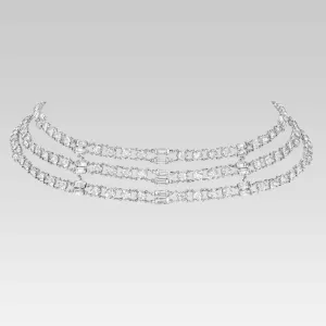 1928 Jewelry Vintage Austrian Crystal Baguette and Round Multi Chain Necklace 16" 1928 Jewelry