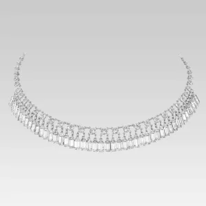 1928 Jewelry Vintage Austrian Crystal Baguette Drop Link Necklace 15" 1928 Jewelry