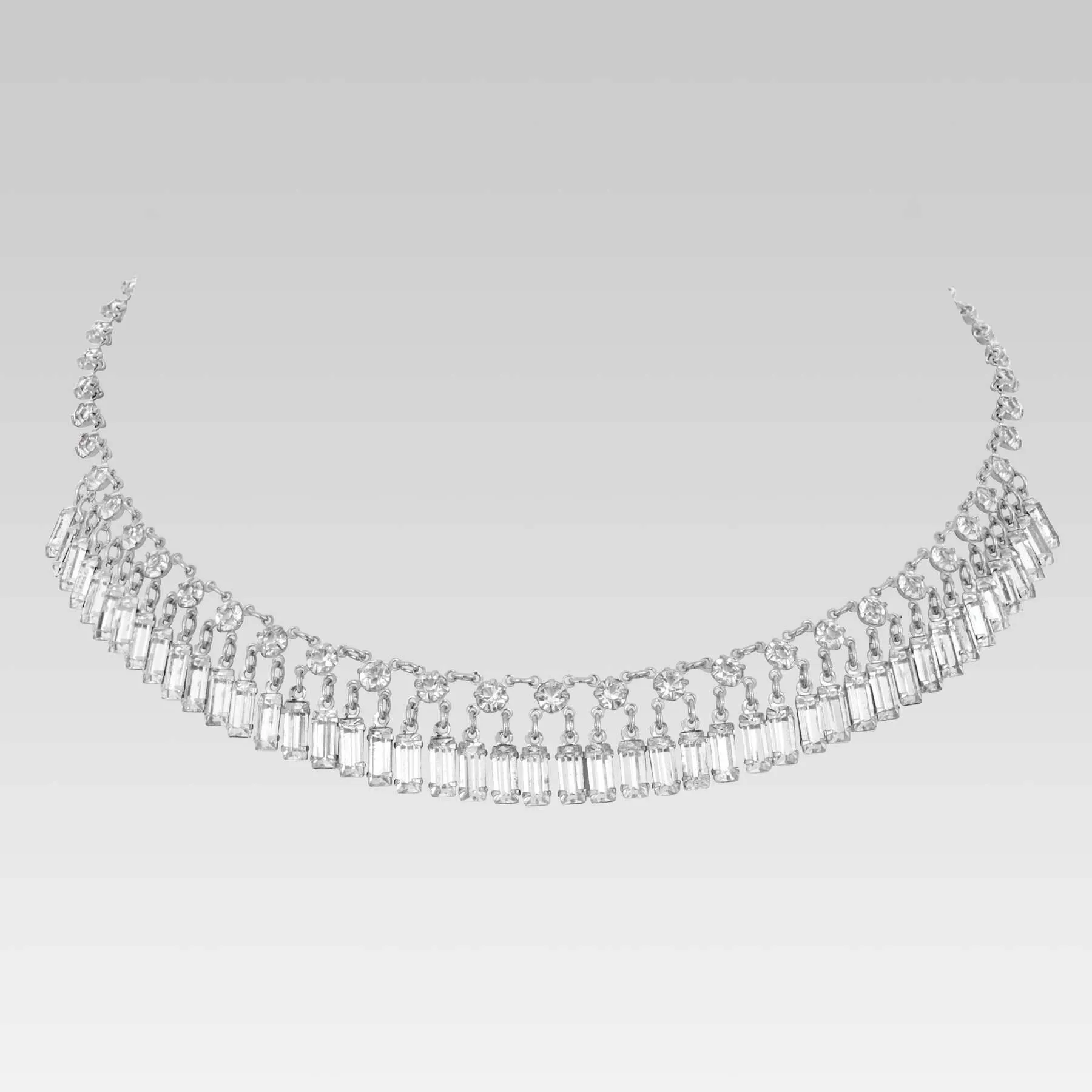1928 Jewelry Vintage Austrian Crystal Baguette Drop Link Necklace 15" 1928 Jewelry