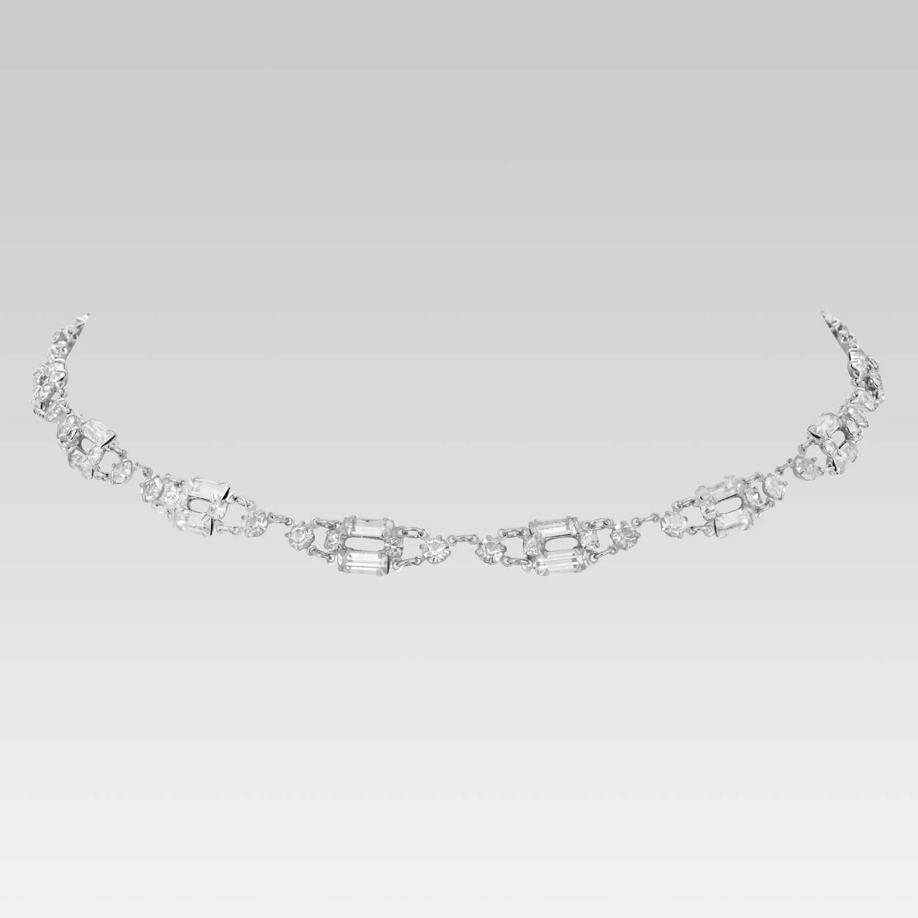 1928 Jewelry Vintage Austrian Crystal Baguette Link Necklace 15" 1928 Jewelry