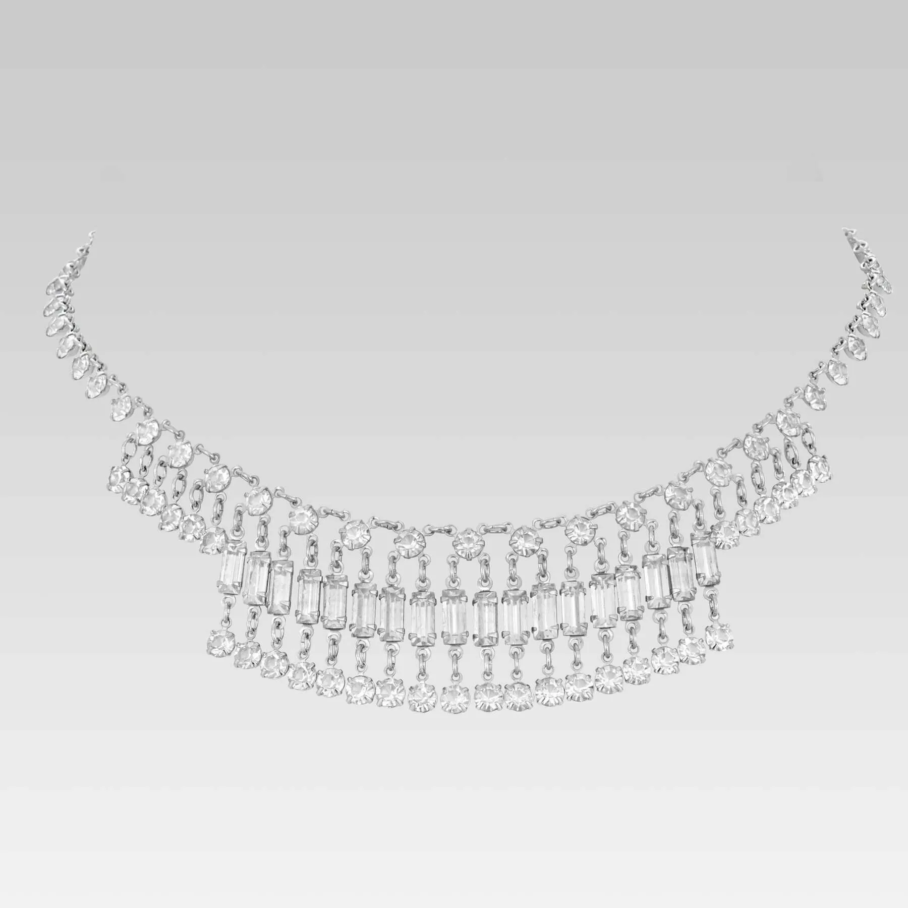1928 Jewelry Vintage Austrian Crystal Baguette Round Drop Link Necklace 14" 1928 Jewelry