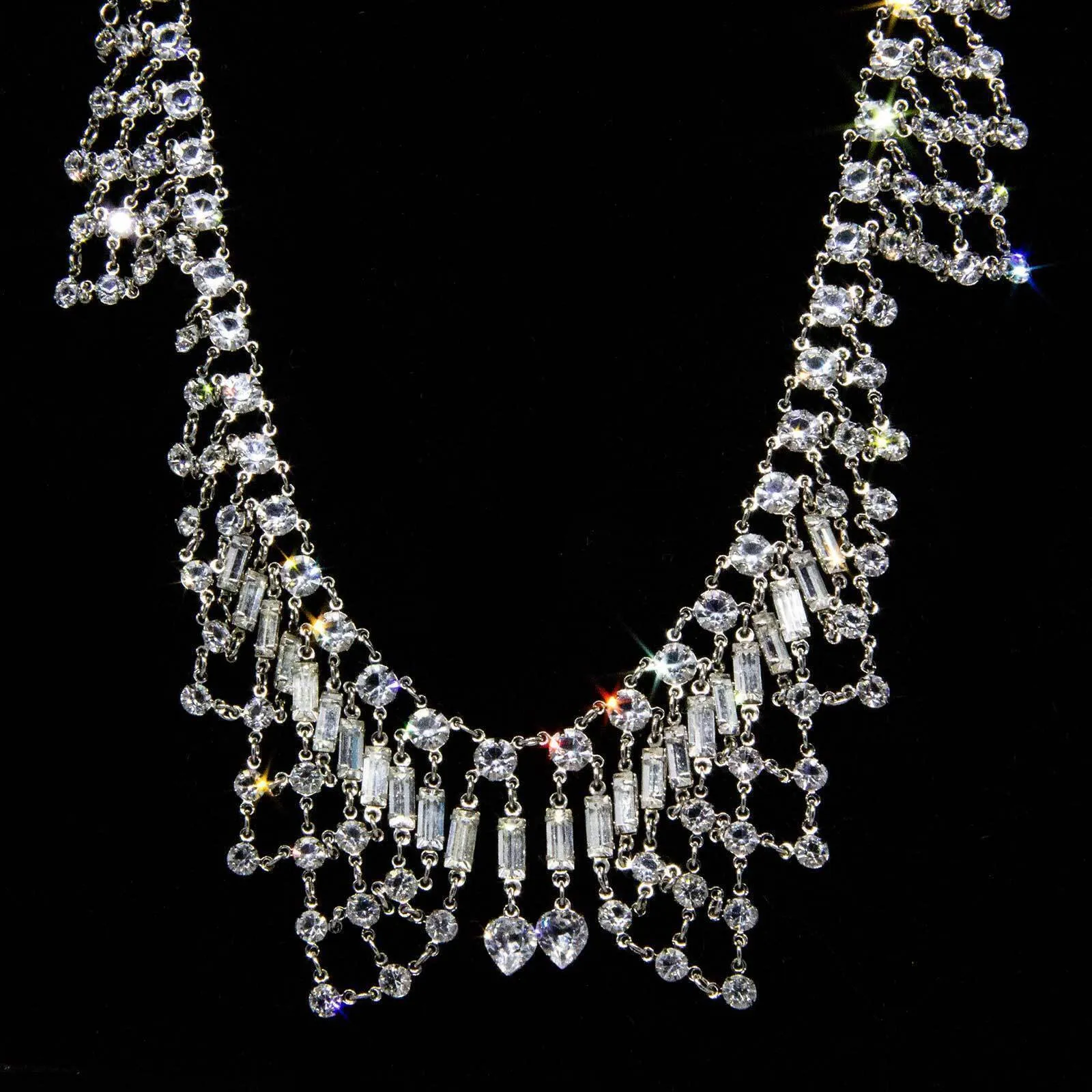 1928 Jewelry Vintage Austrian Crystal Bib Necklace 12 - 15" Adjustable 1928 Jewelry