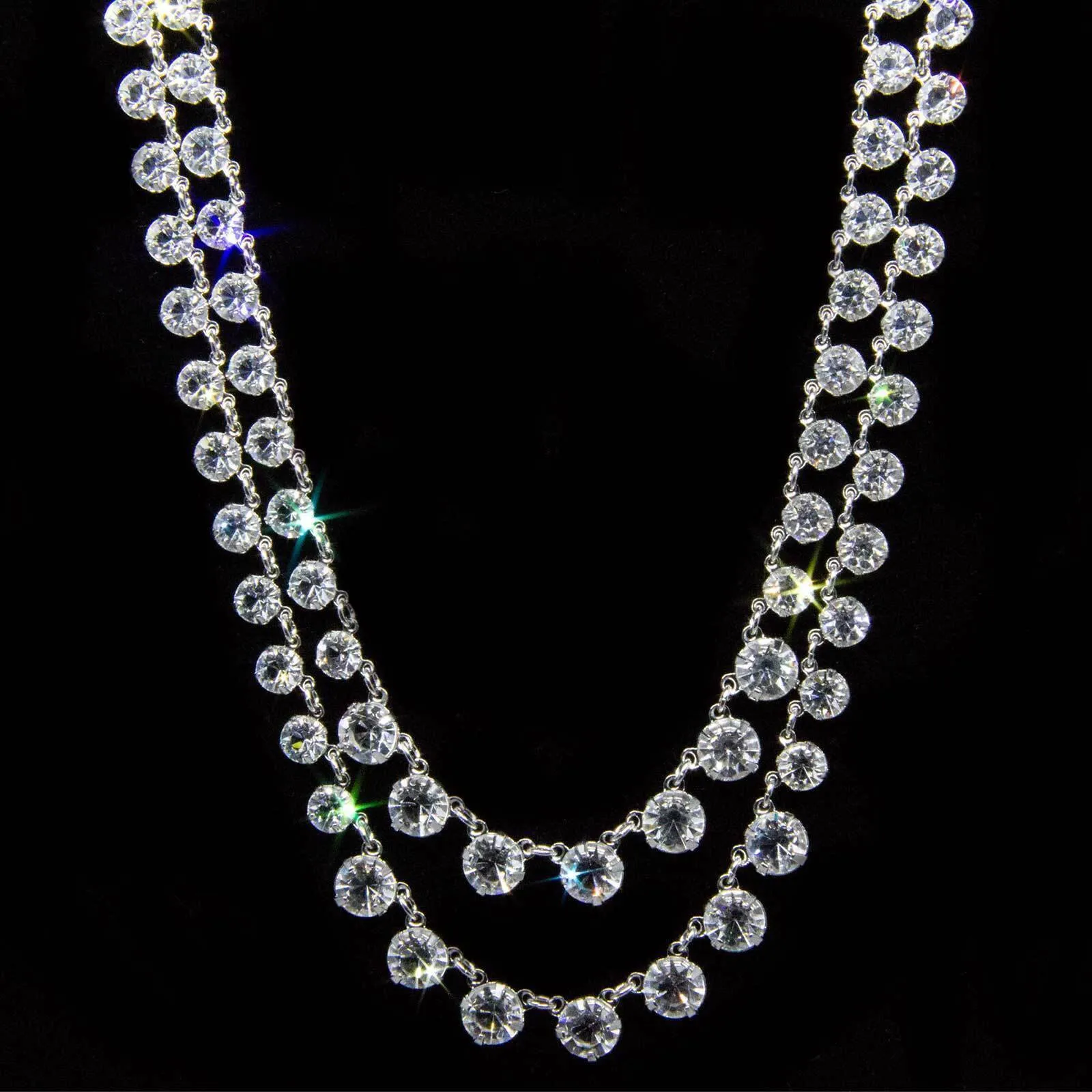 1928 Jewelry Vintage Austrian Crystal Double Strand Necklace 12.5"   3" Extender 1928 Jewelry