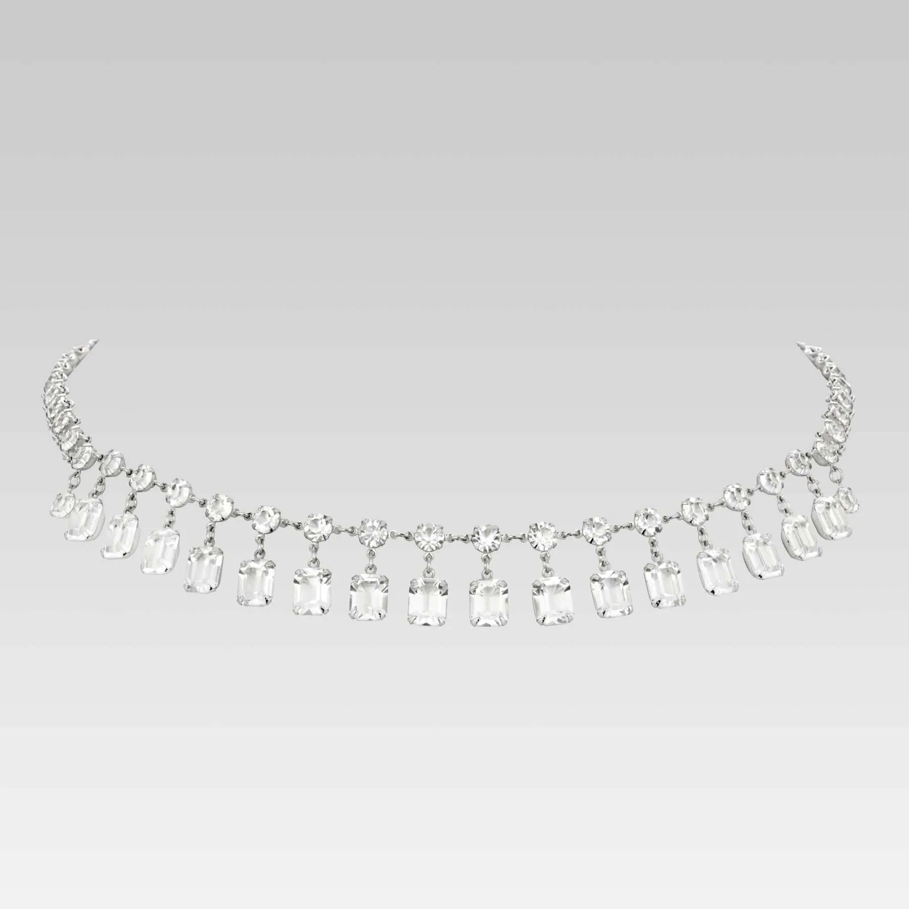 1928 Jewelry Vintage Austrian Crystal Emerald Cut Drop Crystal Necklace 15" 1928 Jewelry