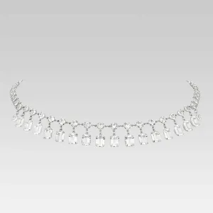 1928 Jewelry Vintage Austrian Crystal Emerald Cut Drop Crystal Necklace 15" 1928 Jewelry