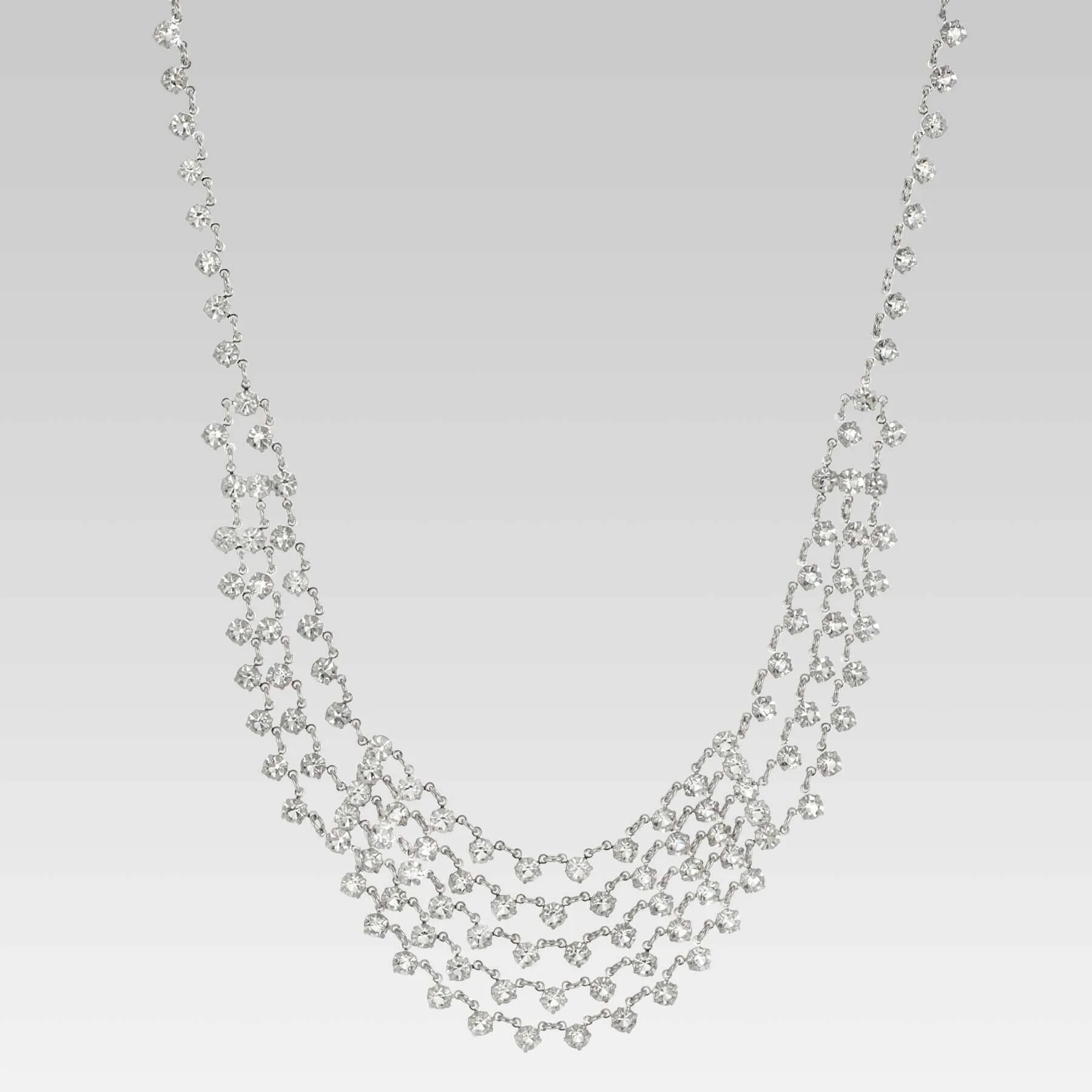 1928 Jewelry Vintage Austrian Crystal Round Multi Chain Bib Necklace 15" 1928 Jewelry