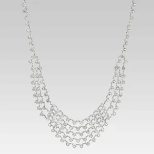 1928 Jewelry Vintage Austrian Crystal Round Multi Chain Bib Necklace 15" 1928 Jewelry