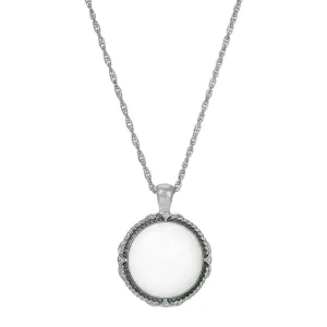 1928 Jewelry White Faceted Cabochon Pendant Necklace 23.5"   2" Extender 1928 Jewelry