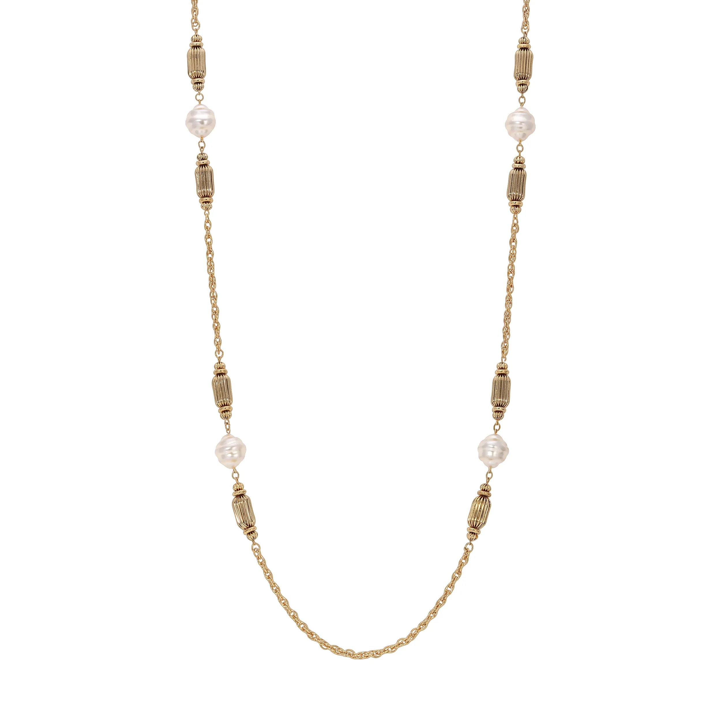 1928 Jewelry White Orbit & Gold Beaded Chain Necklace 42" 1928 Jewelry