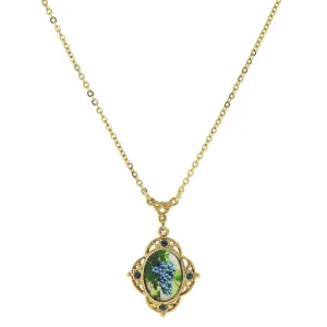 1928 Jewelry Winery Montana Blue Accent Purple Grapes Decal Pendant Necklace 16"   3" Extender 1928 Jewelry