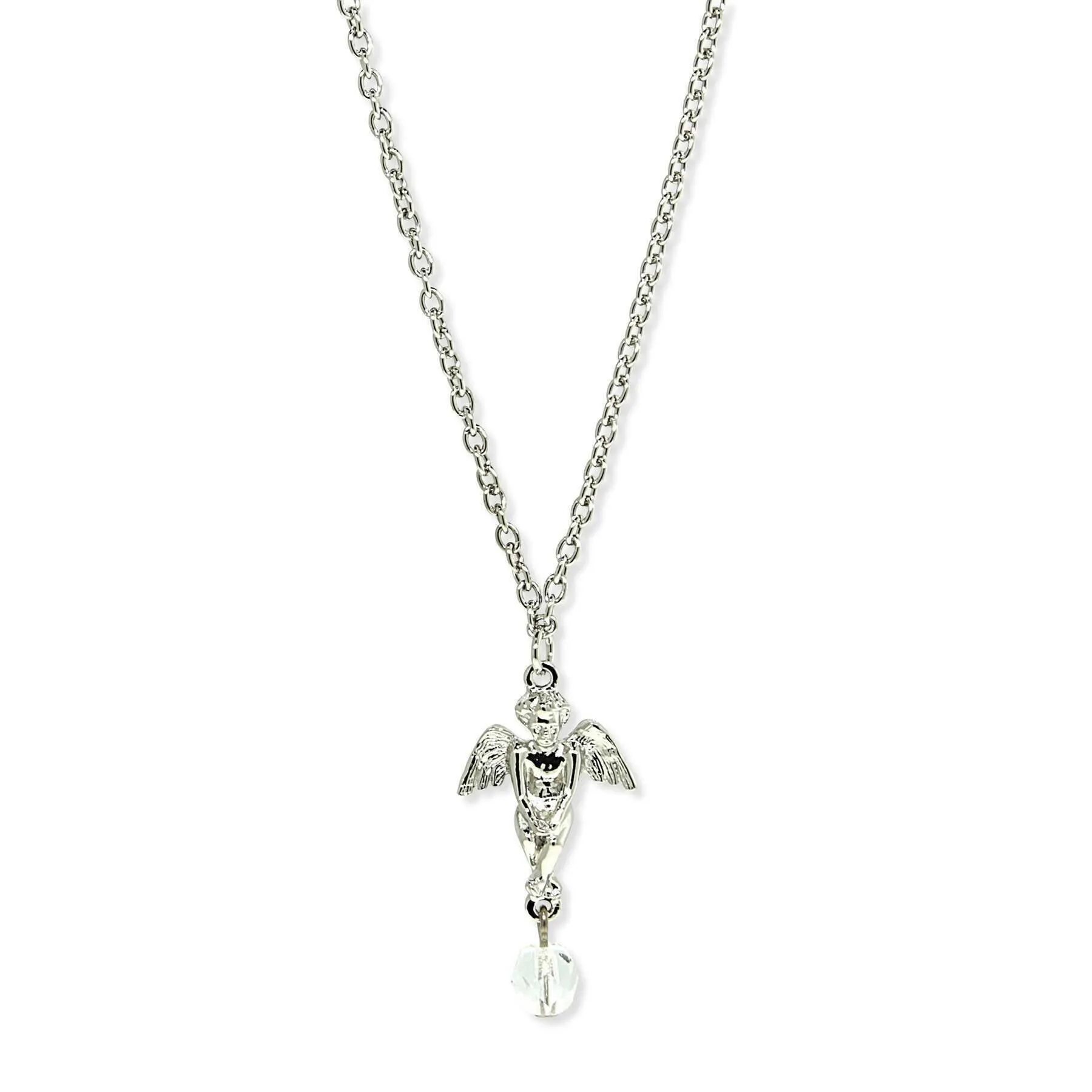 1928 Jewelry Winged Angel With Crystal Drop Pendant Necklace 16"   3" Extender 1928 Jewelry
