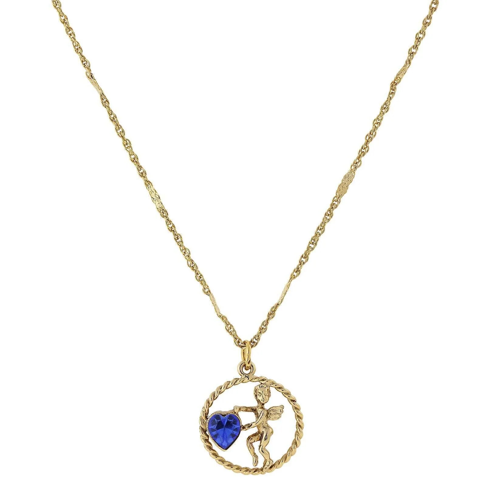 1928 Jewelry Winged Cherub Angel Crystal Heart Pendant Necklace 16"   3" Extender 1928 Jewelry